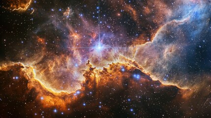 Obraz premium A galactic supernova carves a nebula into a glowing celestial masterpiece, painting the void with radiant hues