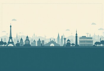 Obraz premium Modern Minimalist Vector Illustration Iconic City Landmarks Skyline Pastel Background Spring Travel Promotions - Travel, Tourism, Urban Design, Vacation, Holiday