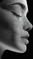 Fototapeta premium A close-up view of a woman's face featuring an intricate wavy pattern, highlighting facial features and artistic design elements.