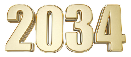 2034 Number Year Golden 3D Render