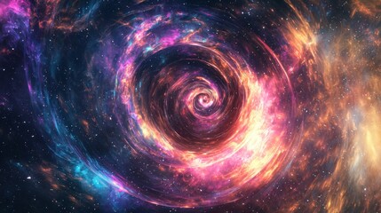 A cosmic vortex inside a nebula warps time, creating an endless spiral of glowing energy