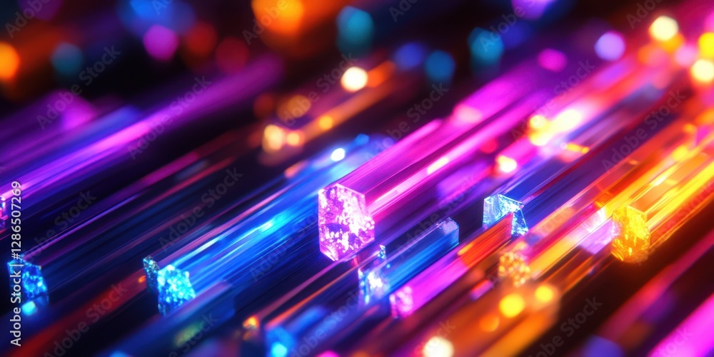 Poster a vibrant collection of colorful lights shines brightly against a dark background, creating a striki