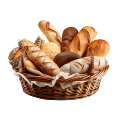  Basket with assorted bread  isolated on transparent background