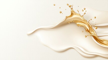 Golden liquid splash, creamy background, food advertisement