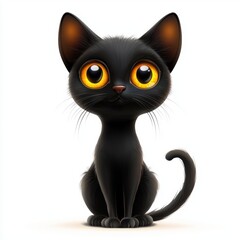 Black cat with glowing eyes isolated on white background