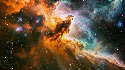 Obraz premium A quantum nebula pulses with energy, its shifting hues creating an ever-changing cosmic display