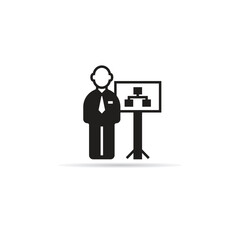 businessman presenting diagram chart icon with shadow on white background