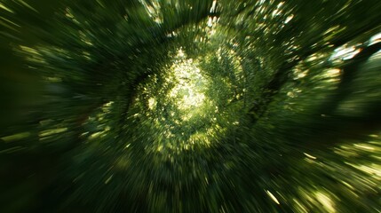 Obraz premium Aerial view showcasing a vibrant green forest captured through a circular lens, highlighting the lush foliage and natural beauty of the landscape.