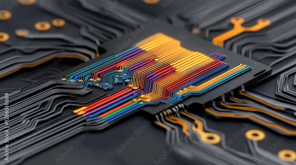 Poster colorful circuit board design with intricate patterns and details