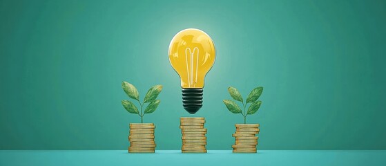 Light bulb above plants representing innovative growth and financial success.