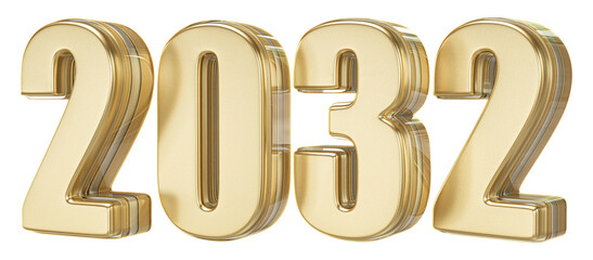 2032 Number Year Golden 3D Render