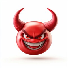 Devil emoji with red horns and mischievous grin isolated on white background