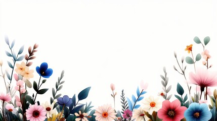 Colorful floral arrangement with various flowers on a white background.