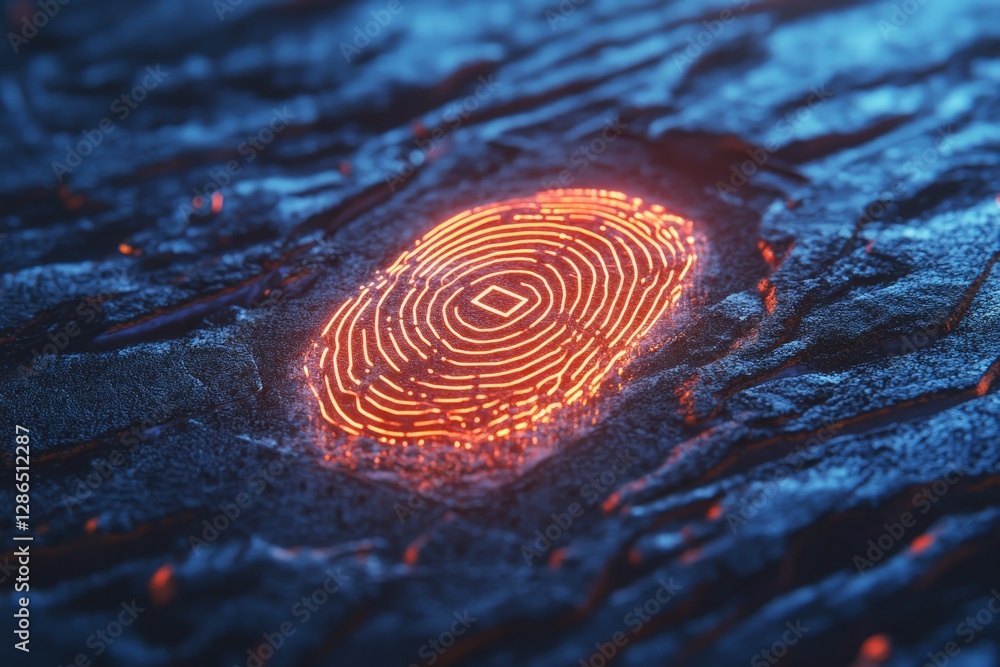 Aufkleber glowing fingerprint pattern on dark textured surface design