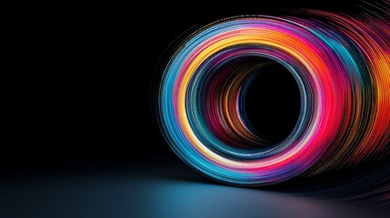 Vibrant Swirling Light Patterns on Black Background in Abstract Design