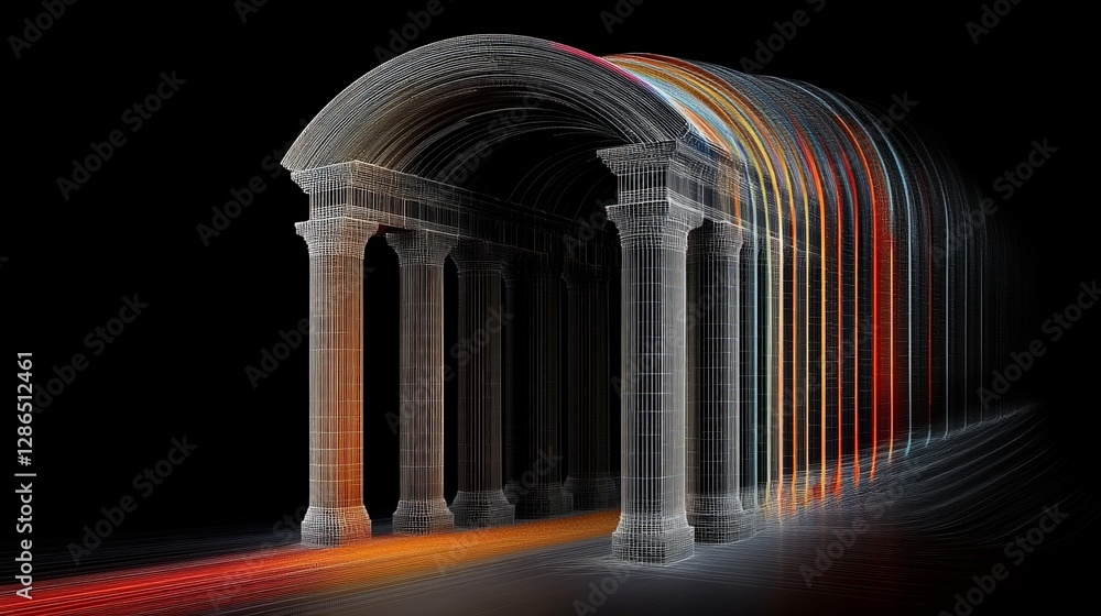 Aufkleber abstract 3d archway with colorful light trails and dynamic effects