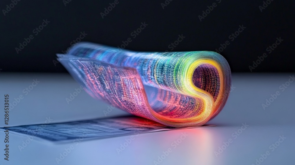 Poster colorful scroll of digital data with light effects on dark background