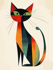 Modern Minimalist Geometric Cat Illustration in Vibrant Abstract Style