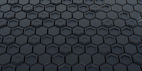Technology background, hexagon, shiny, reflective 3D illustration