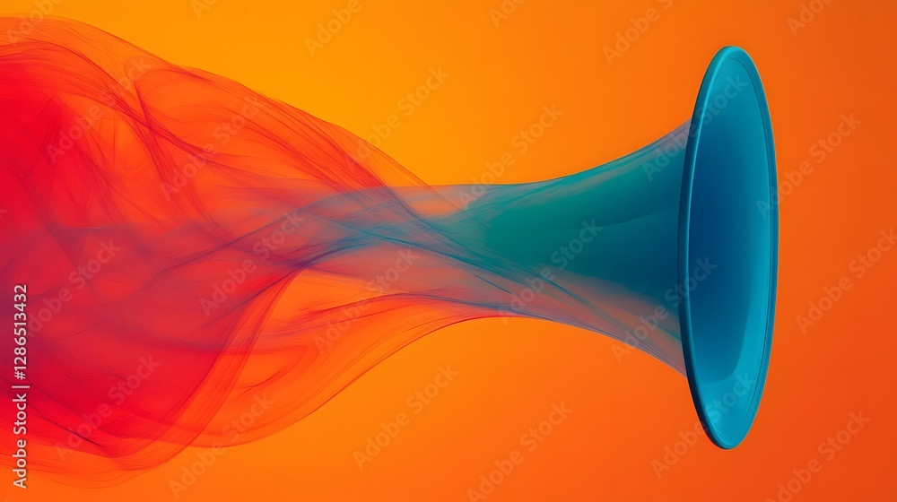 Poster dynamic megaphone collage with abstract sound waves on bold colorful background