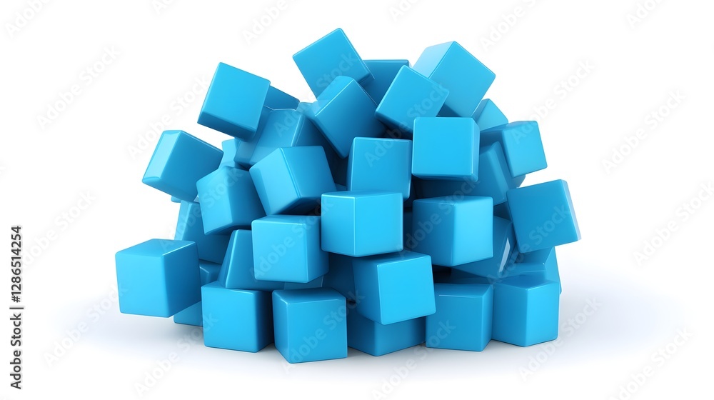 Poster floating blue cubes network symbolizing data and innovation