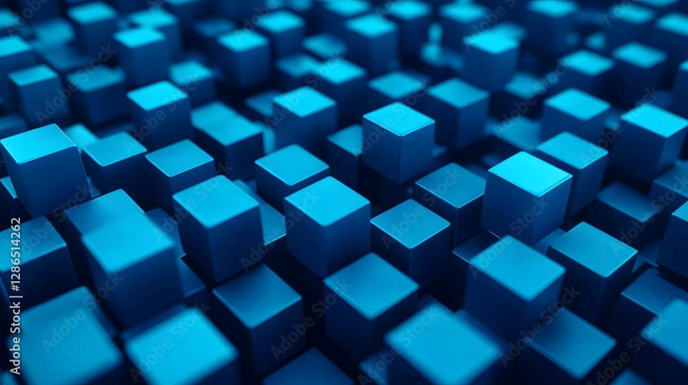 Aufkleber complex network of floating blue cubes symbolizing data and innovation