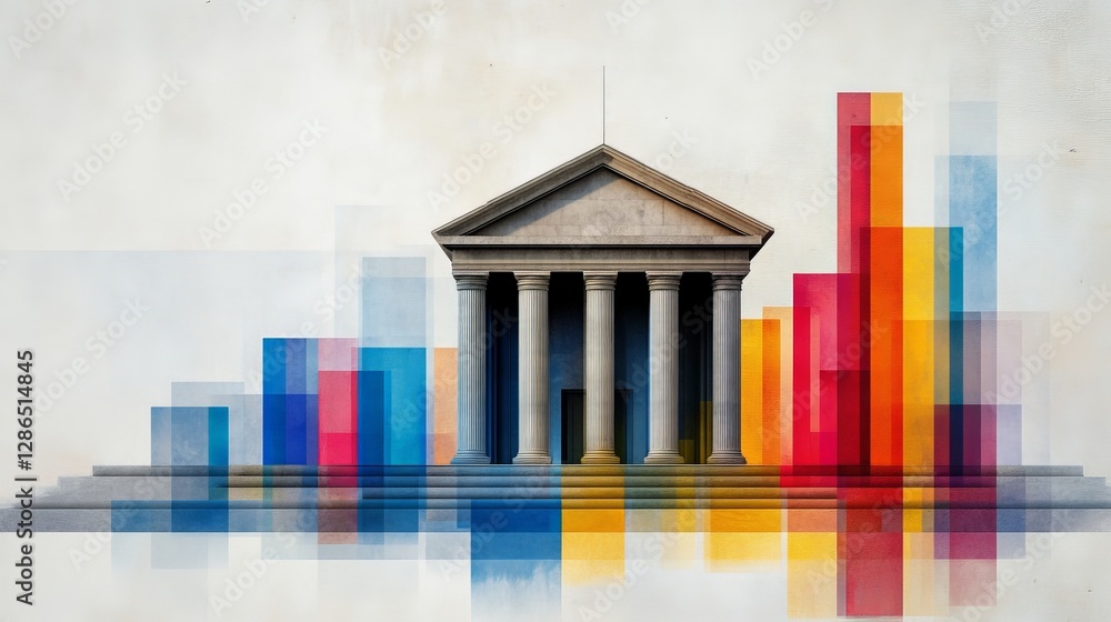 Poster modern abstract representation of a classical building with colors