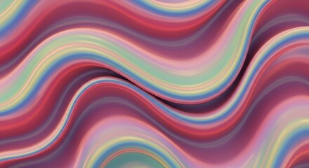 Obraz premium Abstract waves, vibrant colors, smooth gradients, fluid motion, pastel hues, undulating curves, soft blending, iridescent effect, flowing lines, seamless texture, ethereal atmosphere, digital art, dre