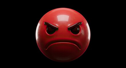 Angry Red Emoji with Frowning Face Against Black Background