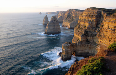 Breathtaking panoramic view of towering cliffs along a vast ocean