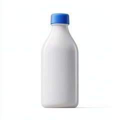 Milk bottle with a blue cap isolated on white background
