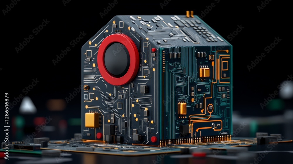 Poster abstract concept of a circuit board in the shape of a house