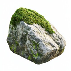Moss-covered rock isolated on white background