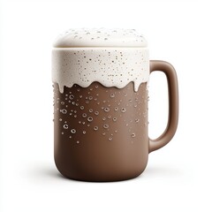 Mug of frothy beer with condensation droplets isolated on white background