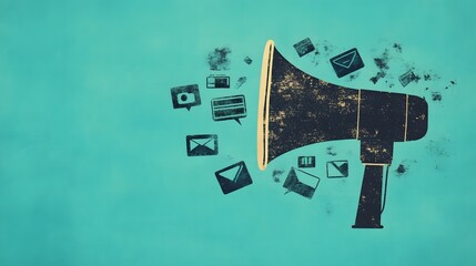 Surreal Collage with Exaggerated Megaphone and Expressive Symbols