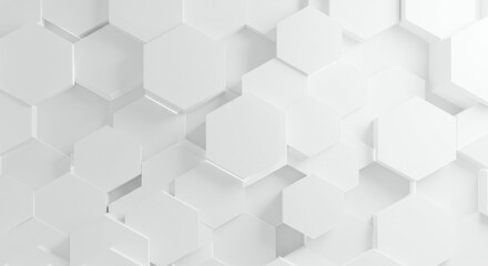 Fototapeta premium White hexagonal pattern, 3D geometric texture, abstract background, honeycomb structure, minimalist design, light and shadow play, monochromatic, subtle depth, architectural detail, clean modern aesth
