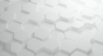 Fototapeta premium White hexagonal pattern, 3D geometric texture, abstract background, honeycomb structure, minimalist design, light and shadow play, monochromatic, subtle depth, architectural detail, clean modern aesth