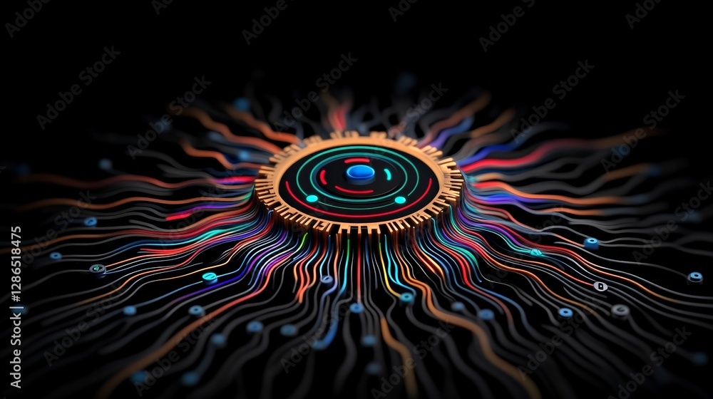 Poster vibrant abstract design with flowing lines and circular centerpiece