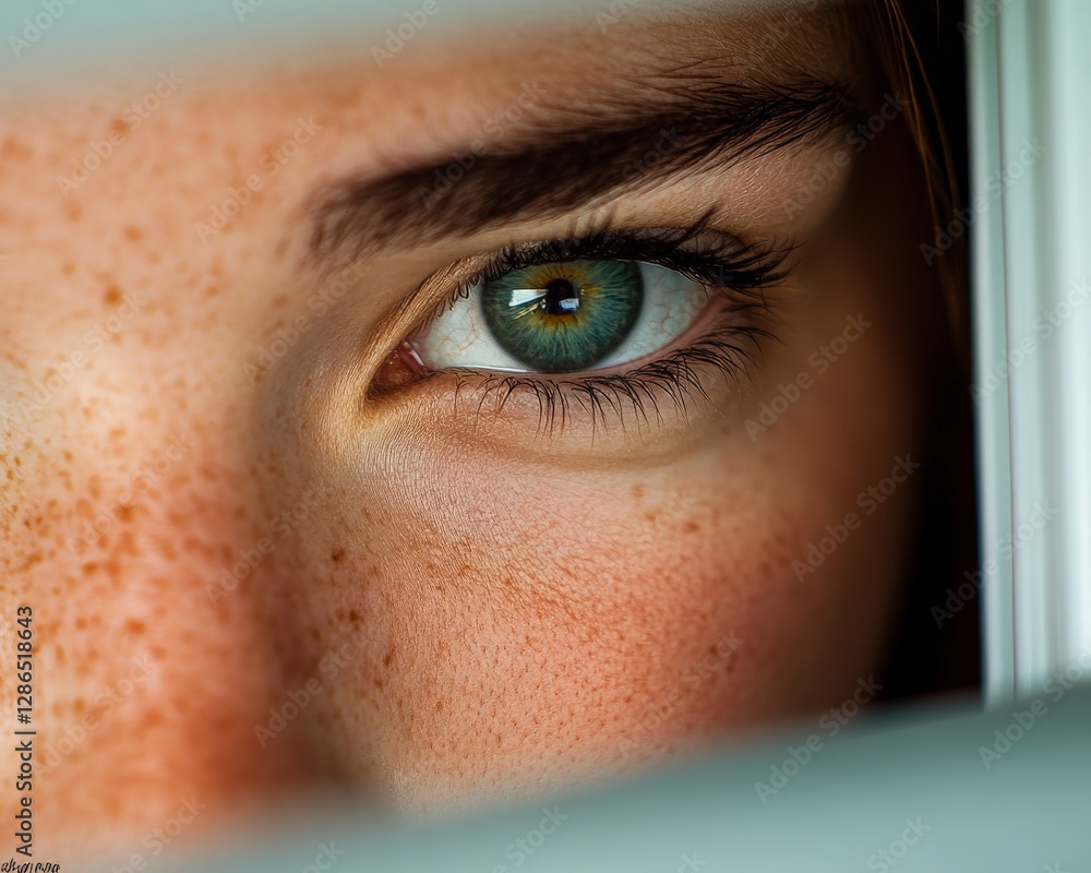 Poster extreme close up of green eye with freckles and soft lighting showcasing intricate details of iris a