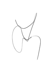 A portrait of a woman is drawn in one line style. Body expression. Printable art.	
