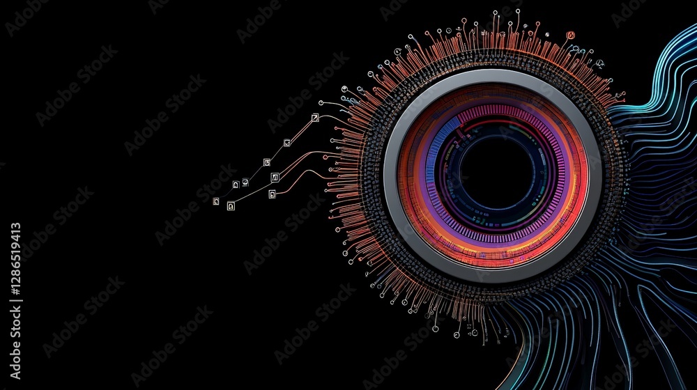 Poster abstract digital eye with circuit patterns and colorful details
