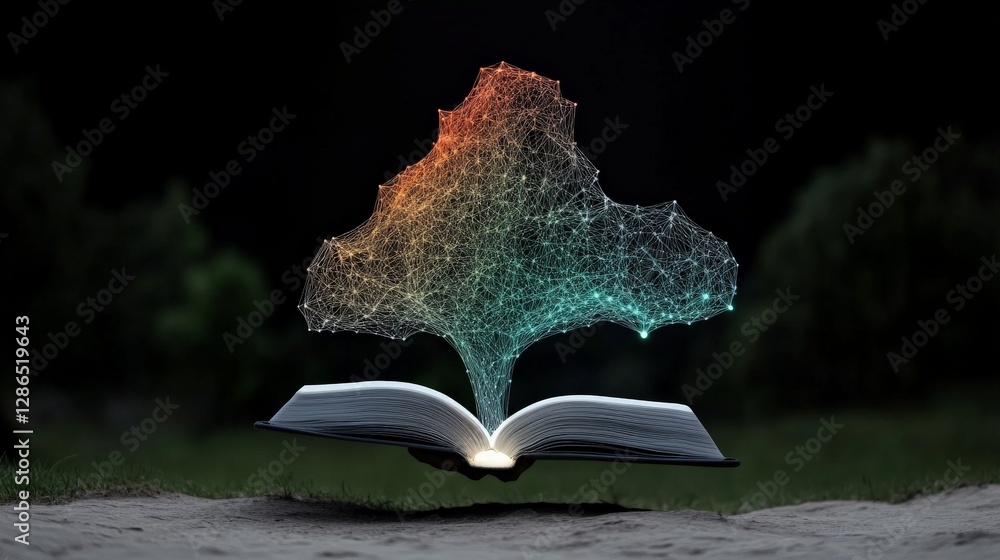 Aufkleber open book with flowing network of light and colorful particles