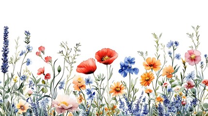 Obraz premium Vibrant Wildflower Watercolor Illustration, A vibrant watercolor illustration of various wildflowers