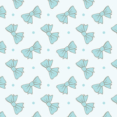 Seamless pattern featuring hand-drawn blue bows with small dots on a soft pastel background, perfect for fabric, wallpaper, and gift wrap-Vector illustration