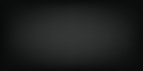 Dark grey abstract wide horizontal banner with hexagon carbon fiber grid and orange luminous lines. Technology vector background with orange neon lines