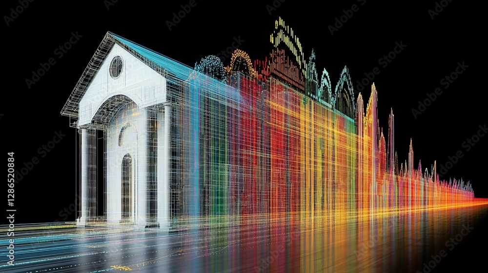 Poster colorful digital visualization of an architectural structure