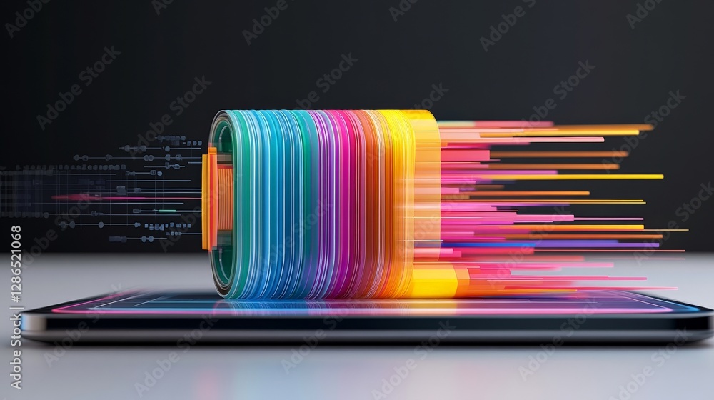 Aufkleber colorful stream of data emerging from smartphone display