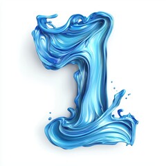 Number 1 made of swirling blue paint with dramatic liquid movement and high-gloss highlights isolated on a clean white background
