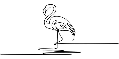 Single Line Animal Drawing Flamingo, Continuous single line art of flamingo drawing ear and outline vector illustration, Flamingo bird in continuous one line art drawing. Vector illustration isolated.