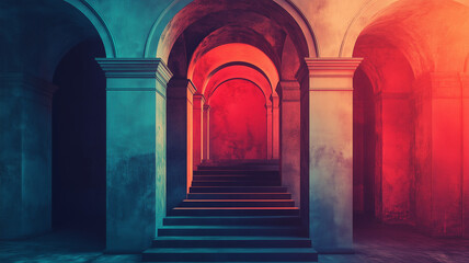 Fototapeta premium Antique architecture concept background. Old ancient Roman or Ancient Greek wallpaper with column poster. Digital illustration photo style. AI artwork. 